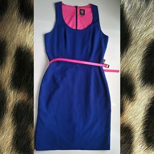 BEAUTIFUL Vince Camuto belted blue/pink dress sz6